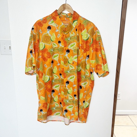 Dixxon The Anejo Short Sleeve Summer Tropical Drinking Alcoha Orange Men's Shirt - Picture 1 of 10